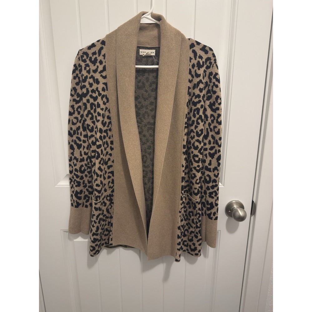 YET AGAIN Leopard Print Open Front Cardigan Tan Black Women's Small‎